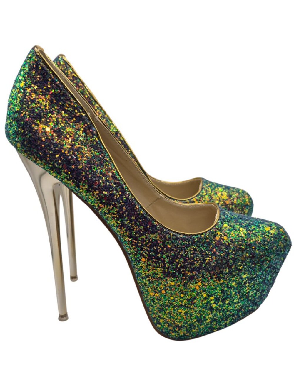 NEW Blue Glitter Platform Stiletto | Gold Heel | Ultra High Glam Heels